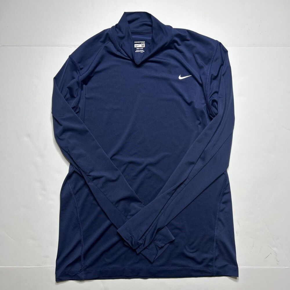 Nike Shirt Navy Blue Pro Fitted Training Active Long-sleeve Men Size Medium